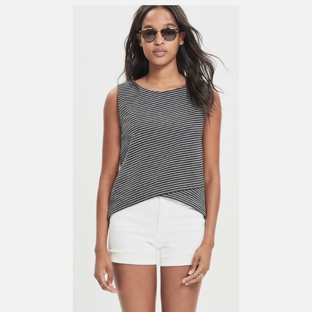 Madewell Black and White Striped Crossover Tank Top Size Medium